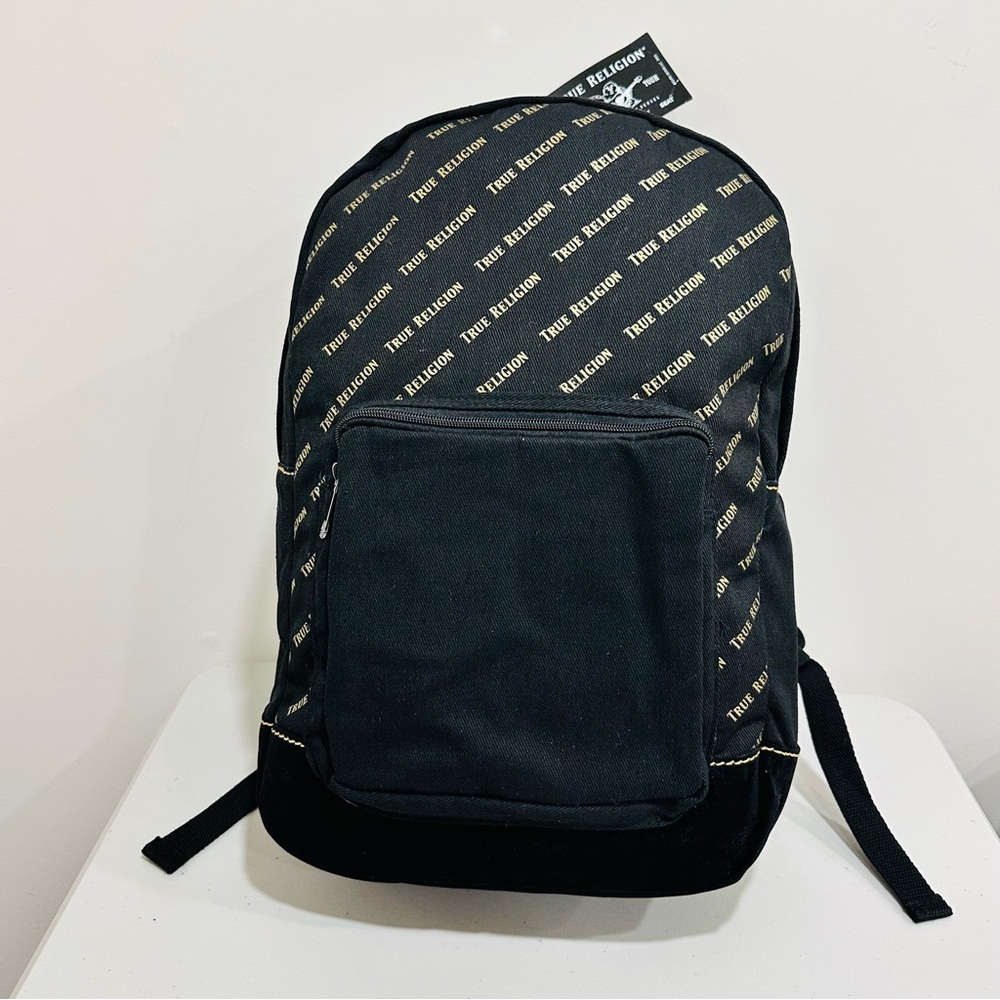 True‎ Religion Black With Gold Logo Backpack NWT